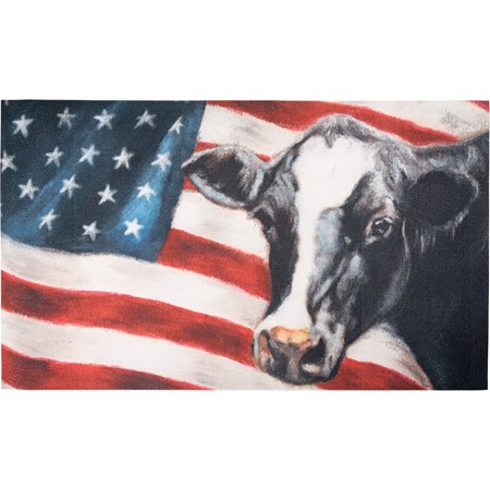 Rug - Cow And Flag - 34" x 20" - Polyester, PVC skid-resistant backing