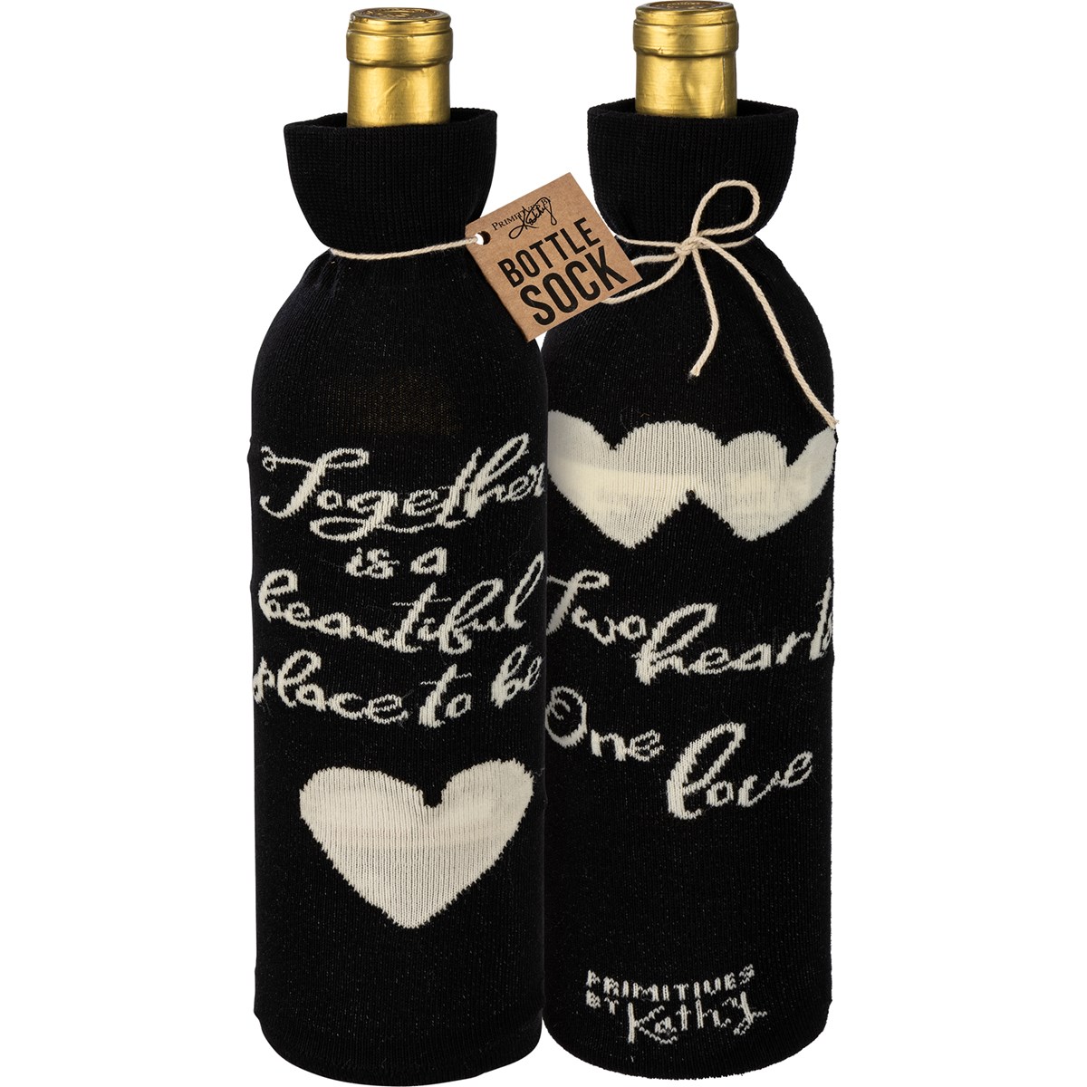 Two Hearts One Love Bottle Sock - Cotton, Nylon, Spandex