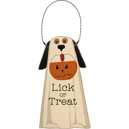 Hanging Decor - Lick Or Treat - 4 x 7" x 1" - Wood, Paper, Wire