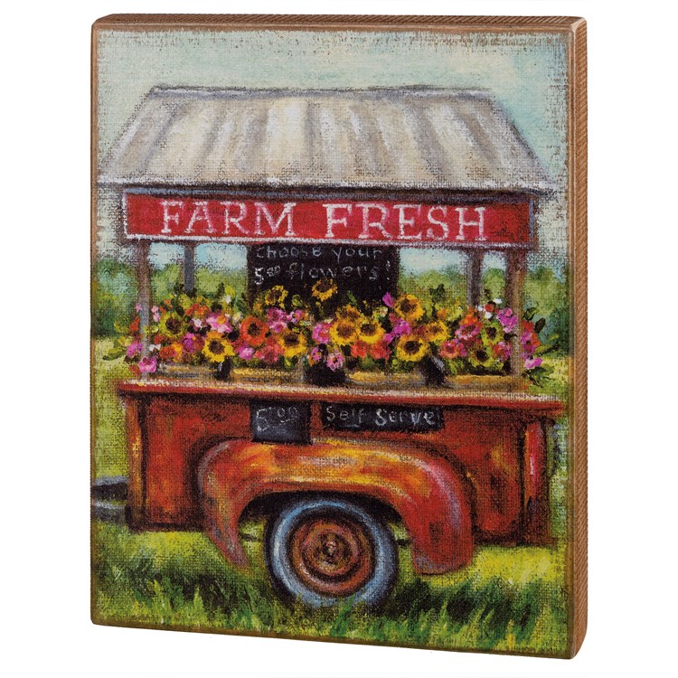 Farm Fresh Flowers Box Sign - Wood