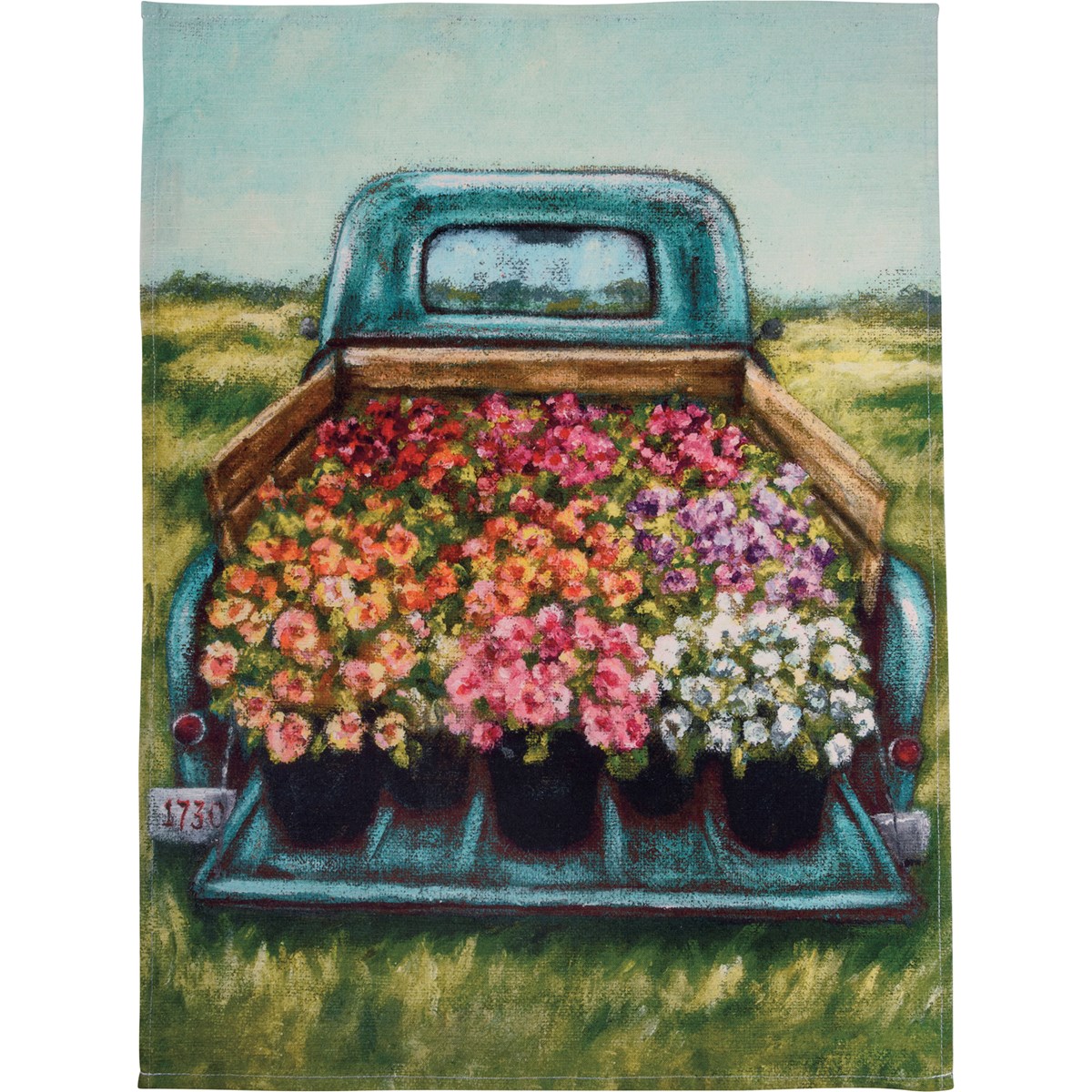 Blue Truck With Flowers Kitchen Towel - Cotton