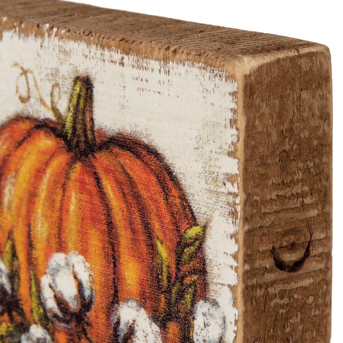 Block Sign - Orange Pumpkin - 3.50" x 3.25" x 1" - Wood