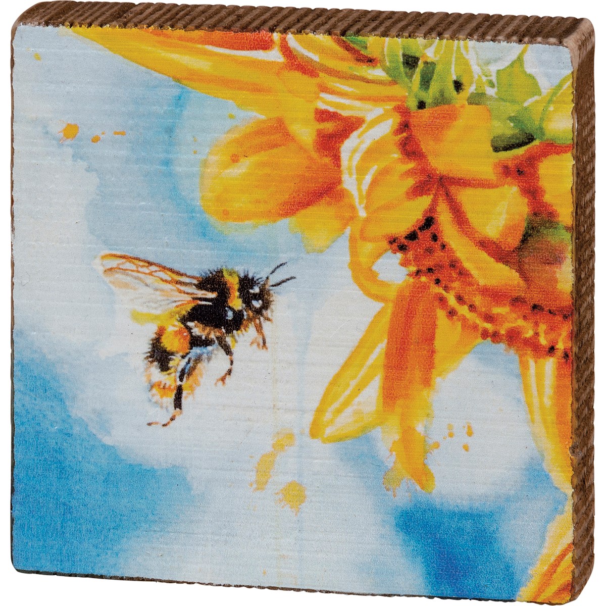 Bee Sunflower Block Sign - Wood