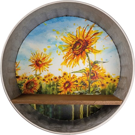 Shelf - Sunflower Fields - 12.50" Diameter x 4" - Metal, Paper, Wood