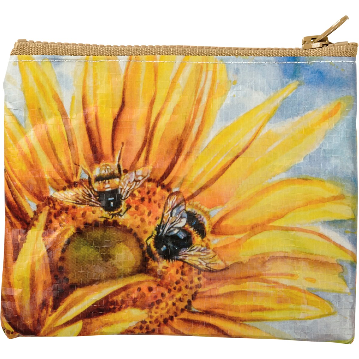 Bee Sunflower Zipper Wallet - Post-Consumer Material, Plastic, Metal