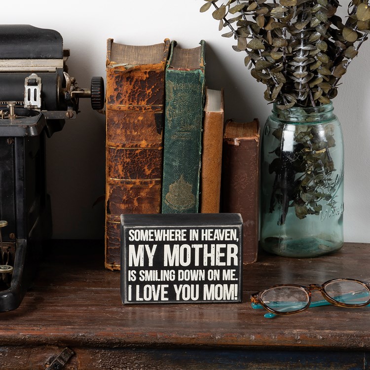 Box Sign - I Love You Mom - 5" x 3.50" x 1.75" - Wood