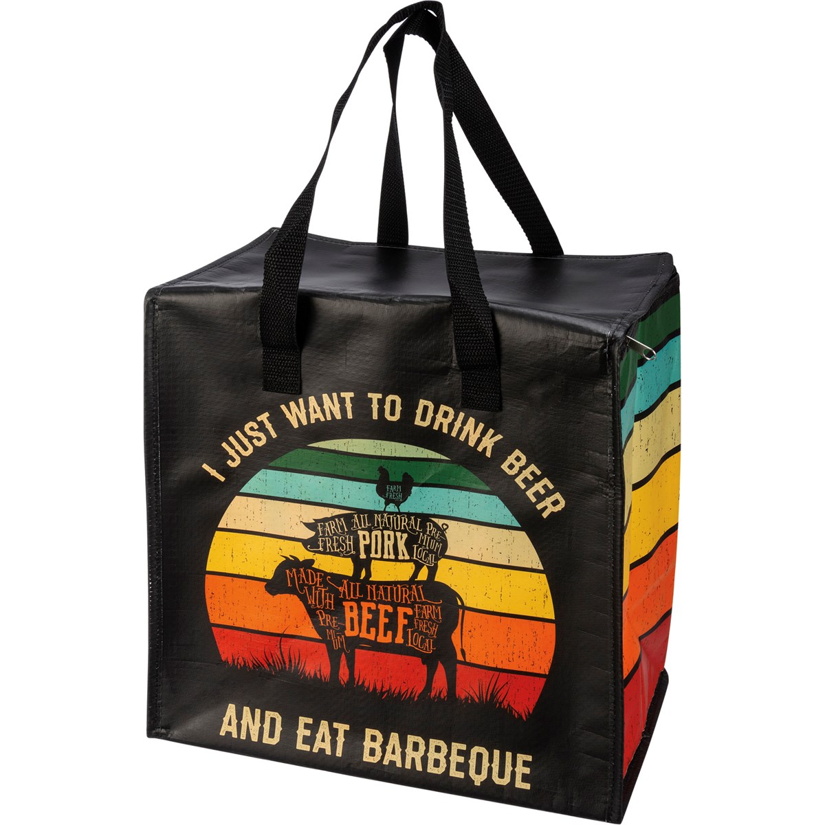 Insulated Tote - Eat Barbeque - 12.50" x 13" x 8" - Post-Consumer Material, Nylon, Zipper