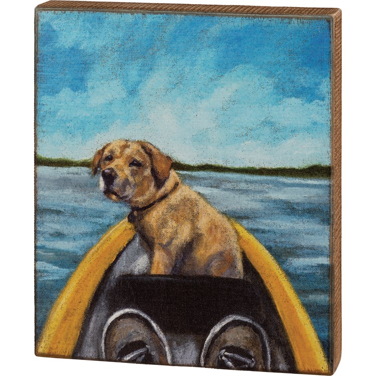 Dog In Canoe Box Sign - Wood