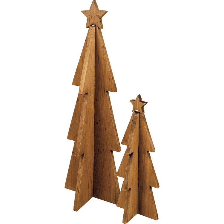 Tree Set - Christmas Pine - 5.25" Diameter x 15.75", 4" Diameter x 10" - Wood
