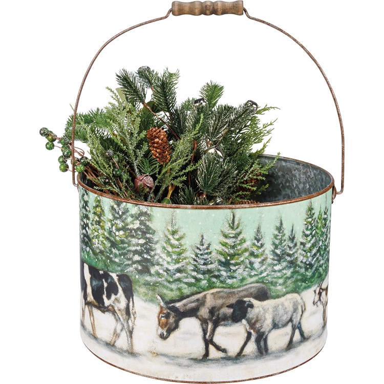 Farm Christmas Bucket Set - Metal, Paper, Wood