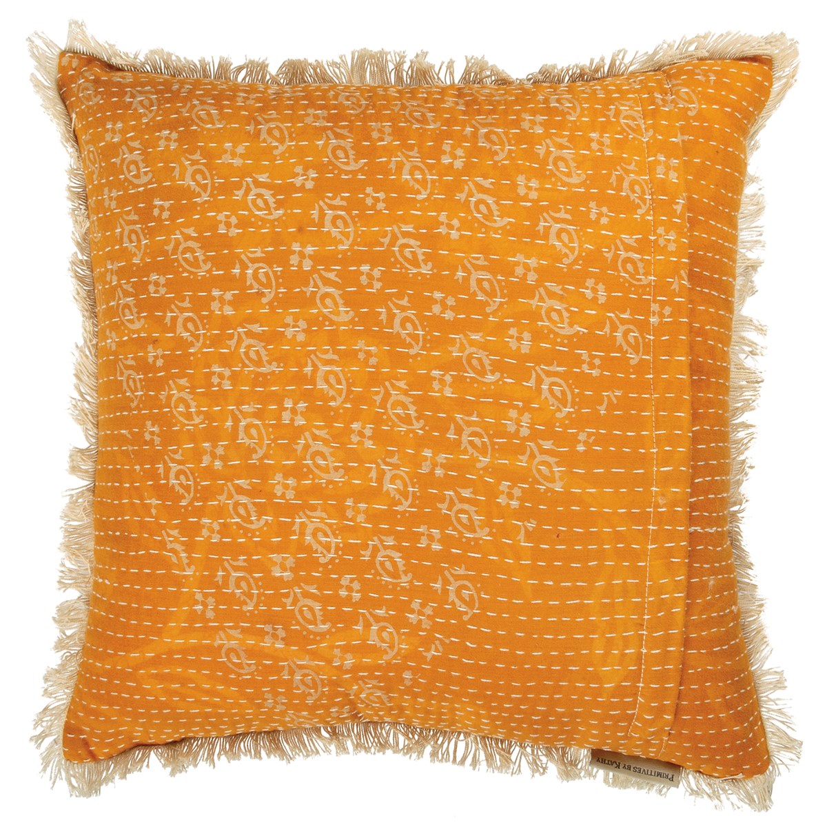 Kantha With Fringe Pillow - Cotton, Zipper