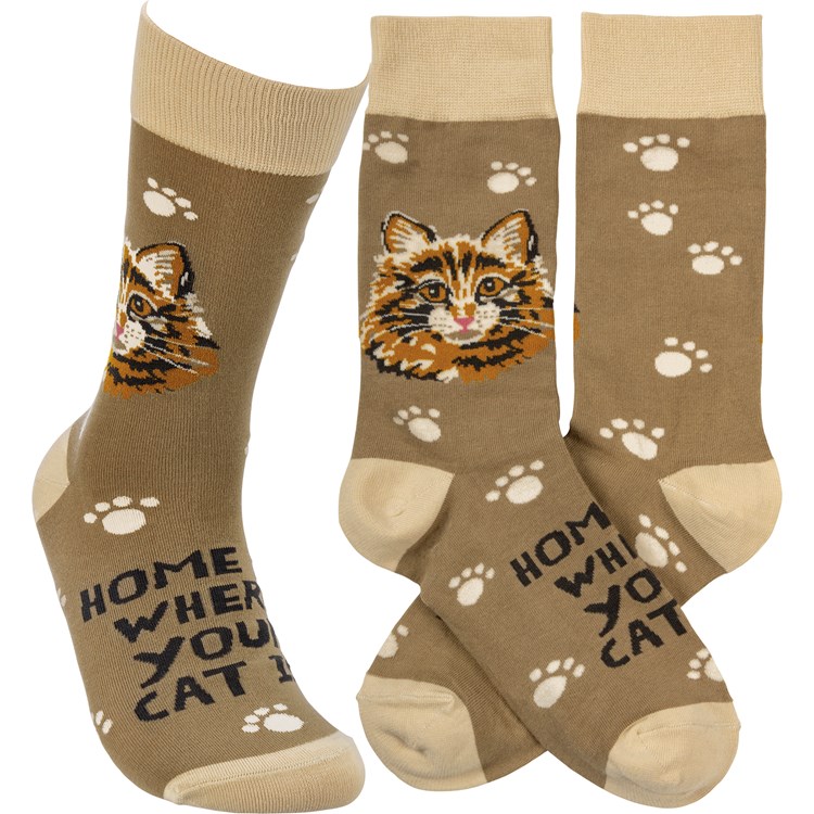 Home Is Where Your Cat Is Socks - Cotton, Nylon, Spandex