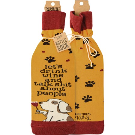 Bottle Sock - Let's Drink Wine And Talk - 3.50" x 11.25", Fits 750mL to 1.5L bottles - Cotton, Nylon, Spandex