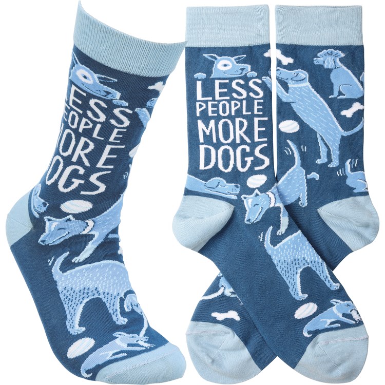 Socks - Less People More Dogs - One Size Fits Most - Cotton, Nylon, Spandex