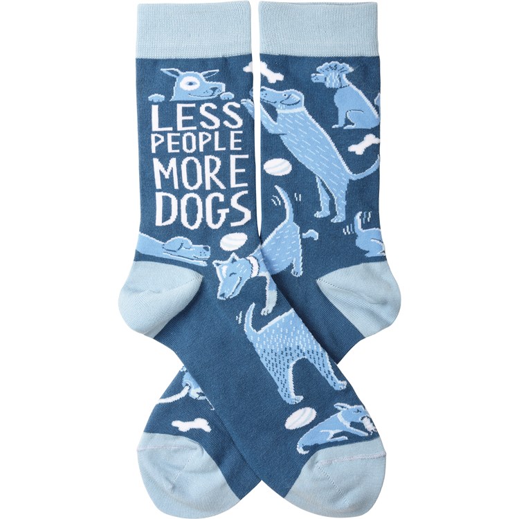 Socks - Less People More Dogs - One Size Fits Most - Cotton, Nylon, Spandex