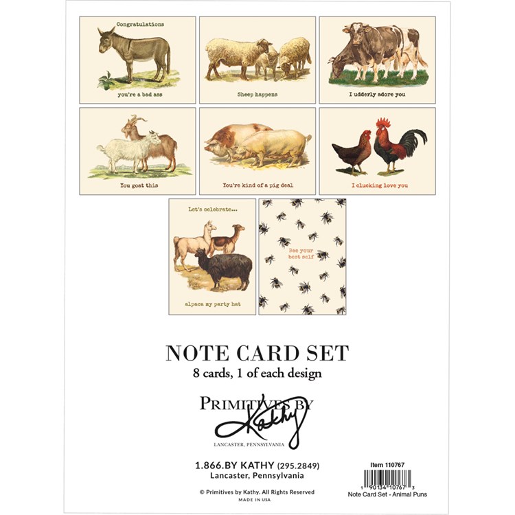 Animal Puns Note Card Set - Paper