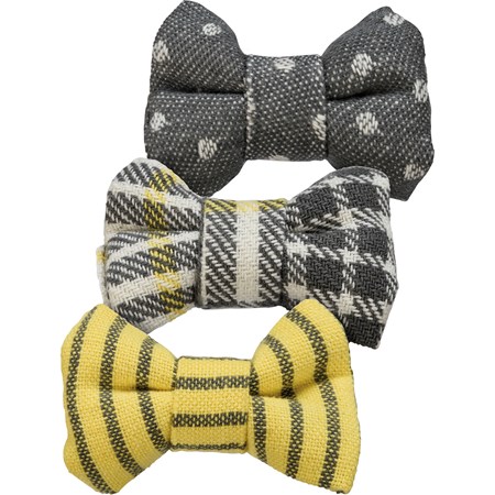 Pet Bow Tie Set Sm - Plaid & Dots - 2.25" x 1.50" x 1" - Cotton, Hook-and-Loop Fastener