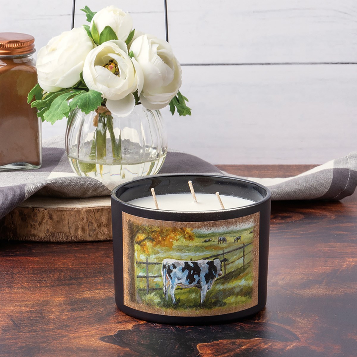 Fall Cows Jar Candle - Soy Wax, Glass, Cotton