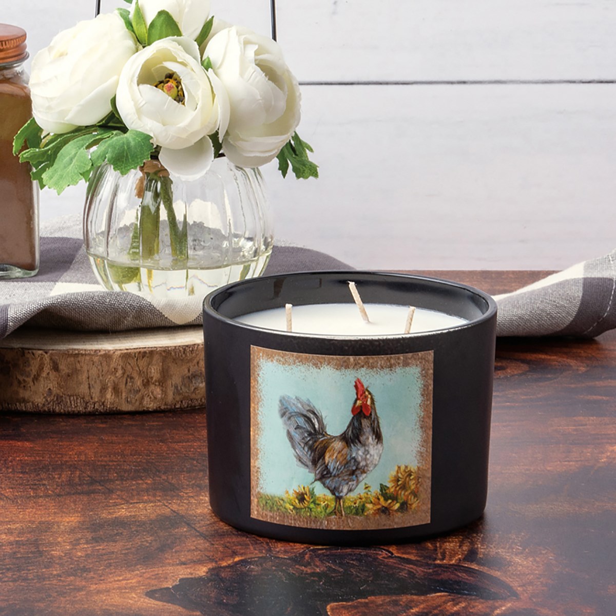 Rooster Candle - Soy Wax, Glass, Cotton