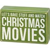 Bake Stuff And Watch Movies Box Sign And Sock Set - Wood, Cotton, Nylon, Spandex, Ribbon