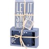 Let It Snow Next Year Box Sign And Sock Set - Wood, Cotton, Nylon, Spandex, Ribbon
