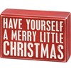 A Merry Little Christmas Box Sign And Sock Set - Wood, Cotton, Nylon, Spandex, Ribbon
