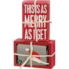 This Is As Merry As I Get Box Sign And Sock Set - Wood, Cotton, Nylon, Spandex, Ribbon