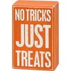 No Tricks Just Treats Box Sign And Sock Set - Wood, Cotton, Nylon, Spandex, Ribbon