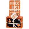 No Tricks Just Treats Box Sign And Sock Set - Wood, Cotton, Nylon, Spandex, Ribbon