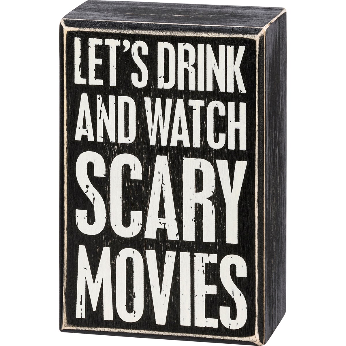 Drink And Watch Scary Movies Box Sign And Sock Set - Wood, Cotton, Nylon, Spandex, Ribbon