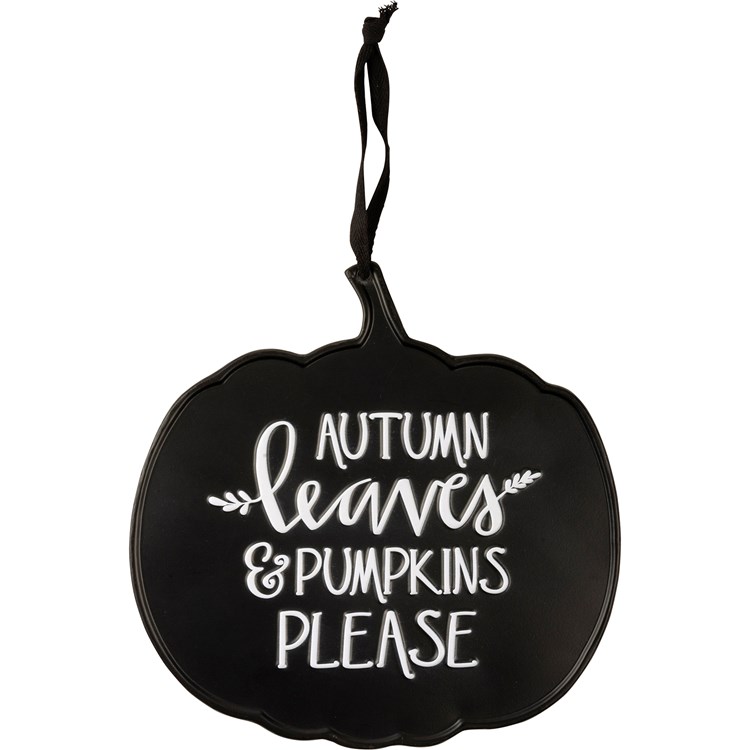 Hanging Decor- Autumn Leaves & Pumpkins Please - 9" x 9" - Metal, Fabric