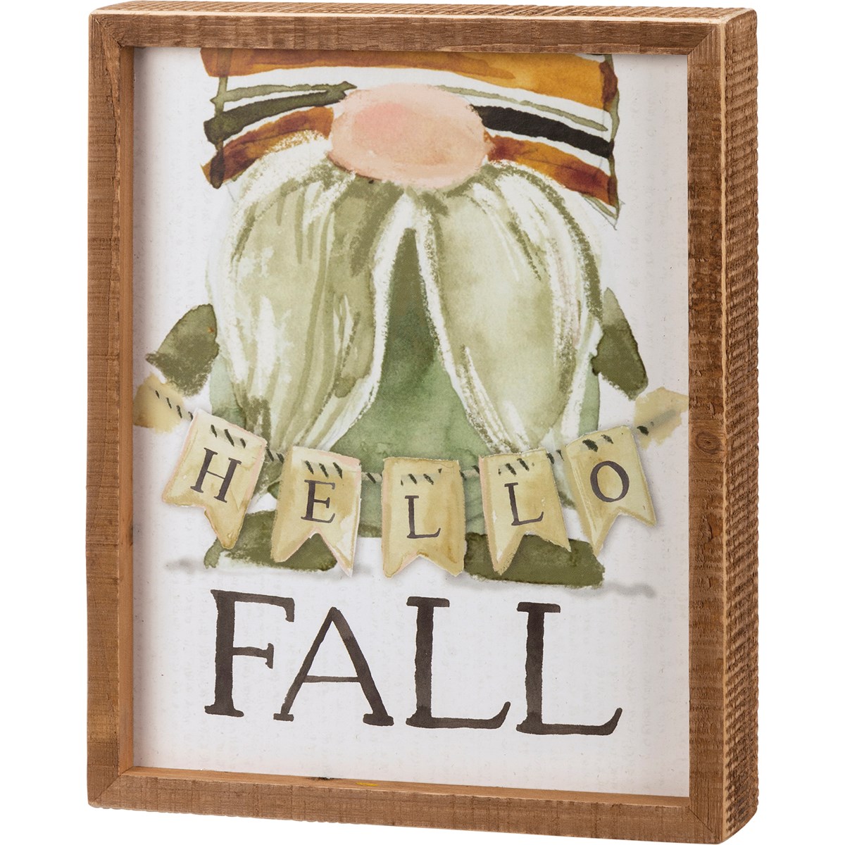 Hello Fall Gnome Inset Box Sign - Wood, Paper