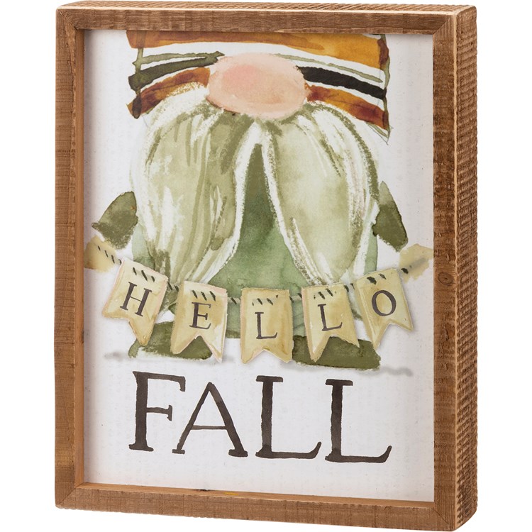 Hello Fall Gnome Inset Box Sign - Wood, Paper