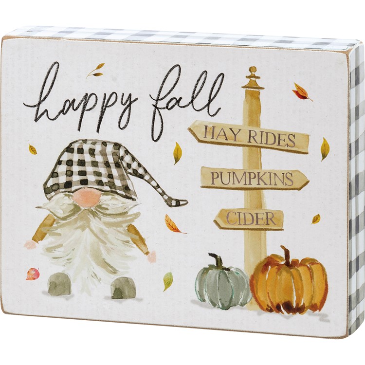 Happy Fall Gnome Block Sign - Wood, Paper