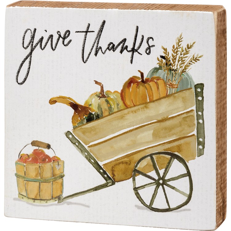 Give Thanks Block Sign - Wood, Paper