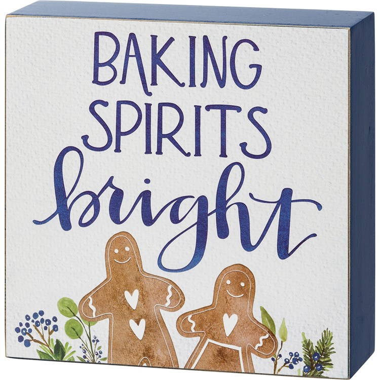 Box Sign - Baking Spirits Bright - 6" x 6" x 1.75" - Wood, Paper