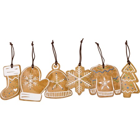 Ornament Set - Gingerbread - Varying Sizes from 4.25" x 4.25" to 2.50" x 4.50" - Wood, Paper, Leather