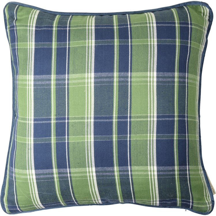 Blue Plaid Pillow - Cotton, Velvet, Zipper