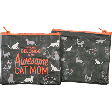 Zipper Wallet - Awesome Cat Mom - 5.25" x 4.25" - Post-Consumer Material, Metal