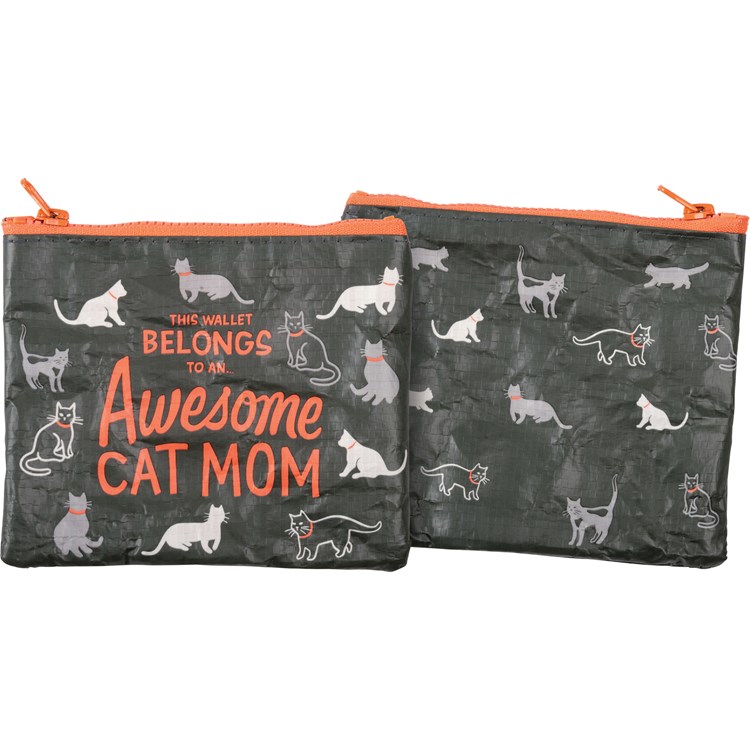 Awesome Cat Mom Zipper Wallet - Post-Consumer Material, Plastic, Metal