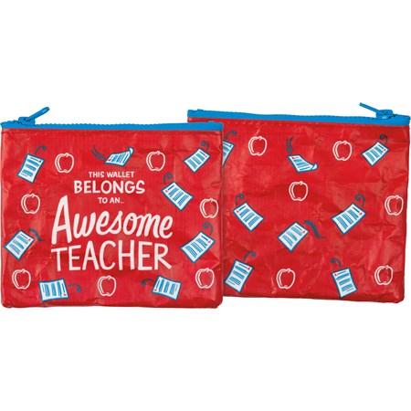 Zipper Wallet - Awesome Teacher  - 5.25" x 4.25" - Post-Consumer Material, Metal