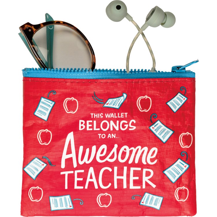 Zipper Wallet - Awesome Teacher  - 5.25" x 4.25" - Post-Consumer Material, Plastic, Metal