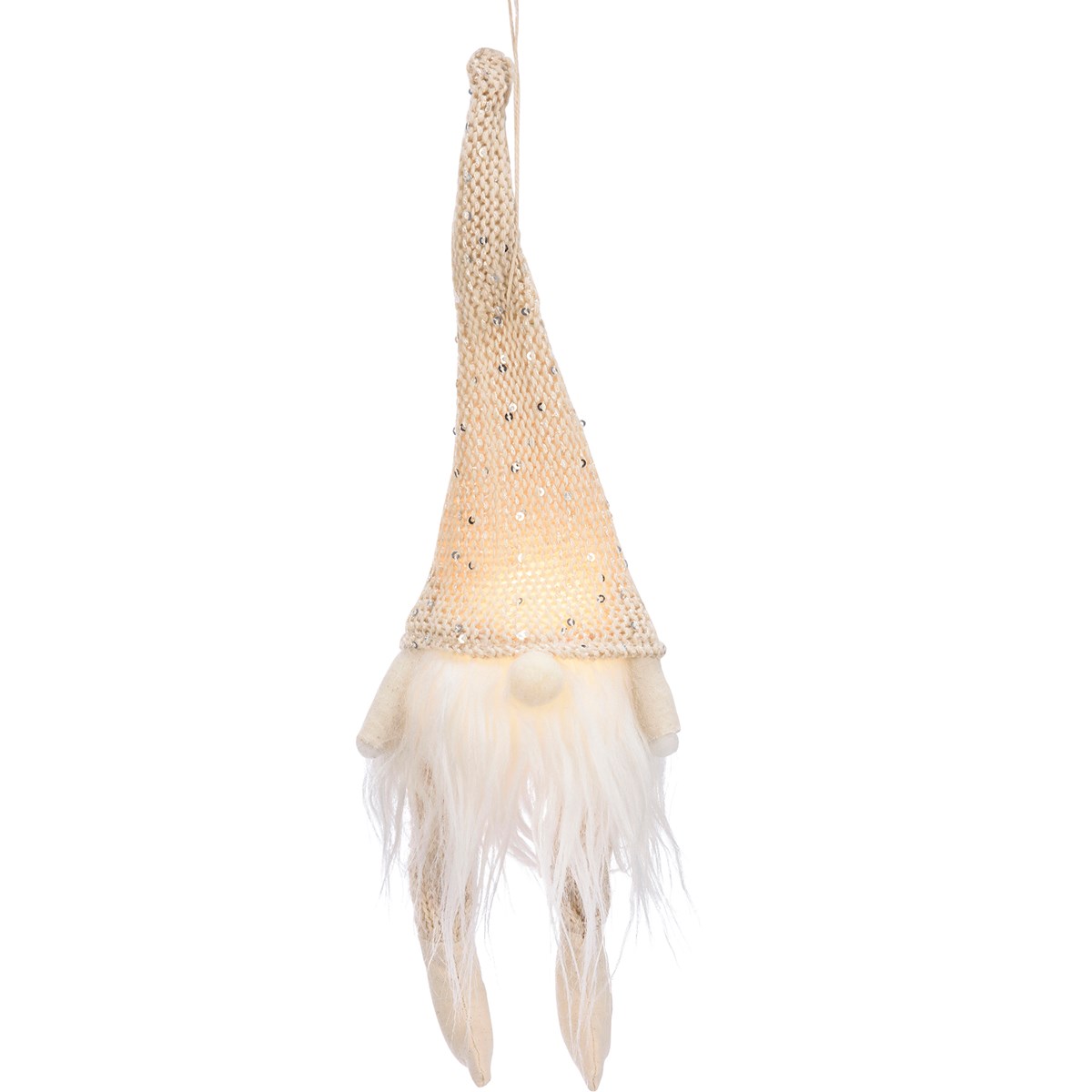 Ornament - Cream Gnome - 4" x 9" x 4" - Polyester, Plastic, LED