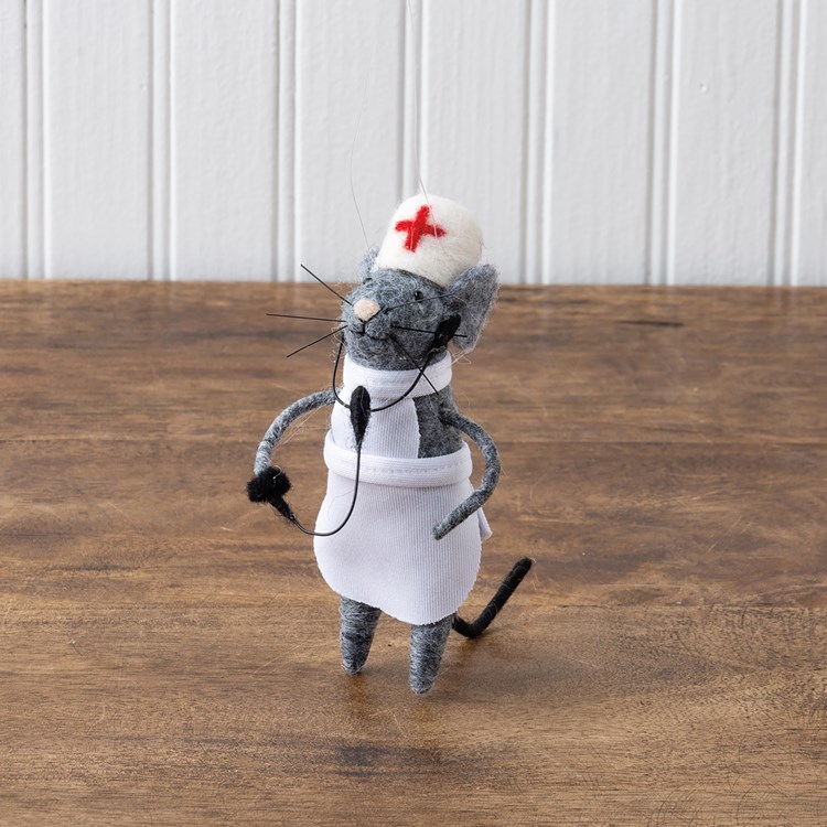 Critter - Nurse Mouse - 3" x 5.50" x 2.50" - Felt, Plastic