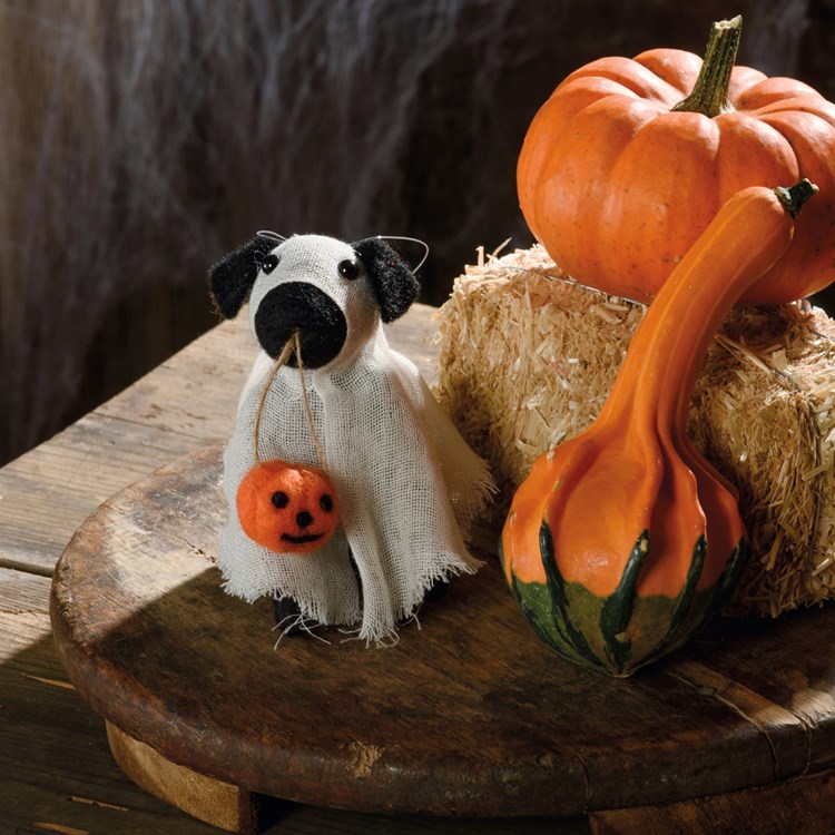 Ghost Dog Critter - Wool, Polyester, Plastic