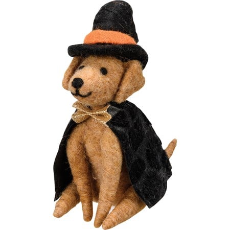 Critter - Witch Dog - 4" x 5" x 2.50" - Wool, Polyester, Plastic