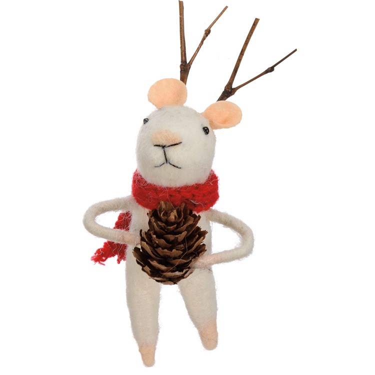 Christmas Mice Critter Set - Felt, Polyester, Plastic, Wire, Pinecones, Wood, Jute