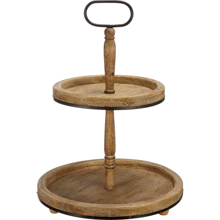 Tray - Two Tiered Round Light - 15" Diameter x 22" - Wood, Metal