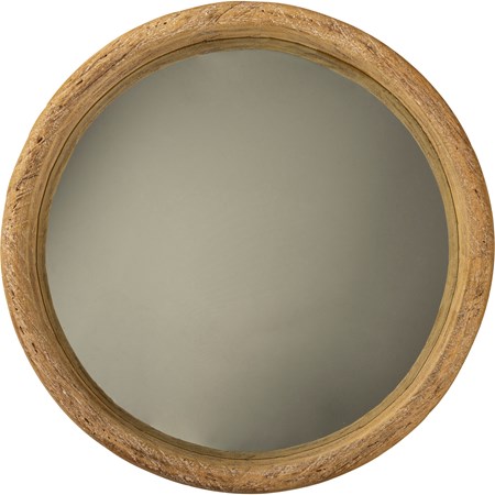 Mirror - Round Natural - 15.25" Diameter x 2.25" - Wood, Mirror