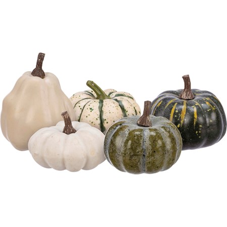 Pumpkin Set - Green Mix - Pumpkin sizes vary, Bag: 9" x 8" x 4" - Plastic